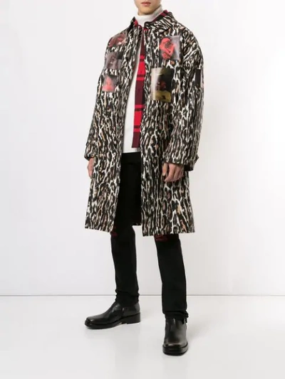 Shop Raf Simons Leopard Photo Print Belted Coat In Brown