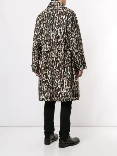 Shop Raf Simons Leopard Photo Print Belted Coat In Brown