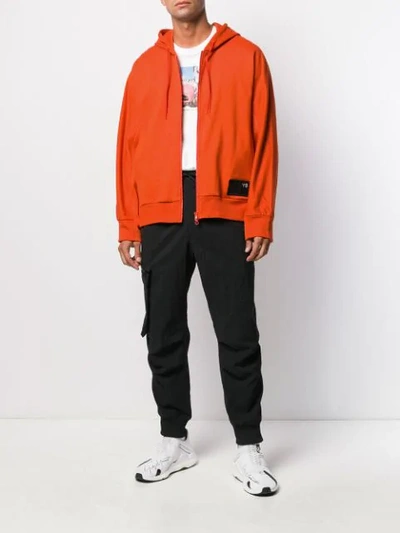 Shop Y-3 Logo Patch Zip Hoodie In Orange