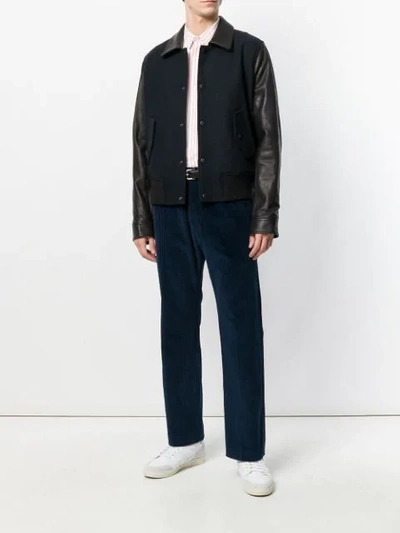 Shop Ami Alexandre Mattiussi Bimaterial Snap Buttons Jacket In Blue