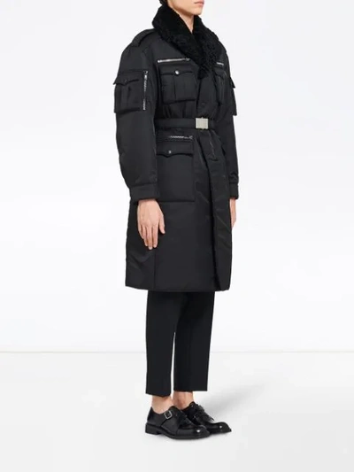 Shop Prada Military-mantel Mit Shearling-kragen In Black