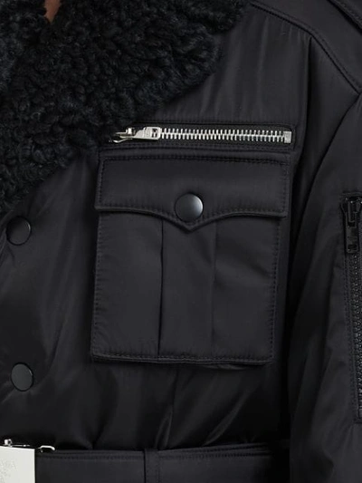Shop Prada Military-mantel Mit Shearling-kragen In Black
