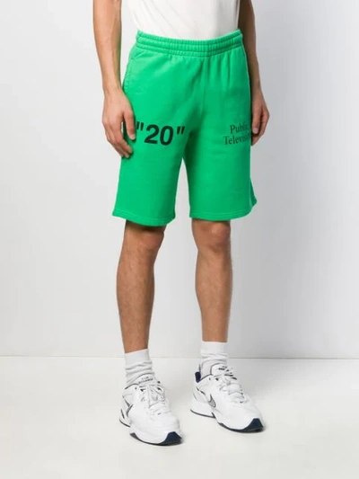 Shop Off-white Contrasting Logos Track Shorts In Green