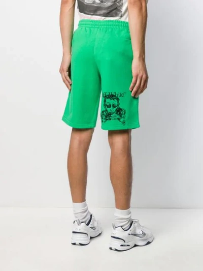 Shop Off-white Contrasting Logos Track Shorts In Green