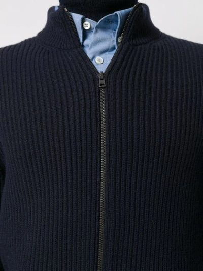 Shop Holland & Holland Ribbed Zip-up Cardigan In Blue