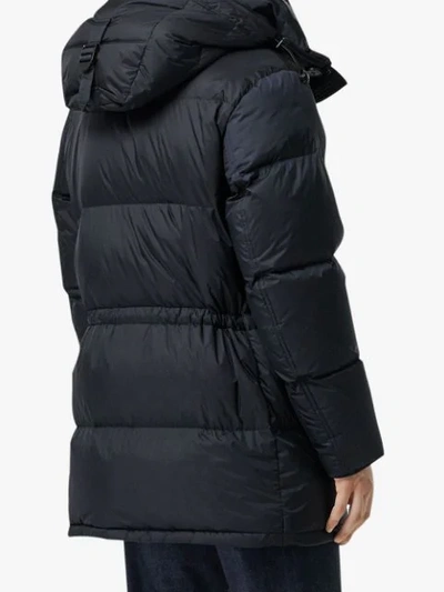 Shop Burberry Logo Detail Hooded Puffer Coat In Blue