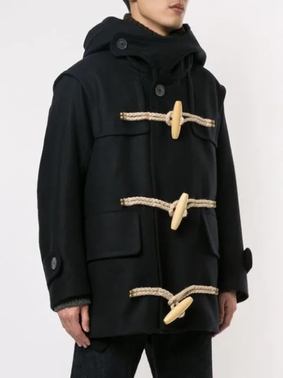 Shop Kolor Hooded Duffle Coat In Black