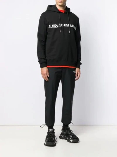 Shop Les Hommes Printed Logo Hoodie - Black