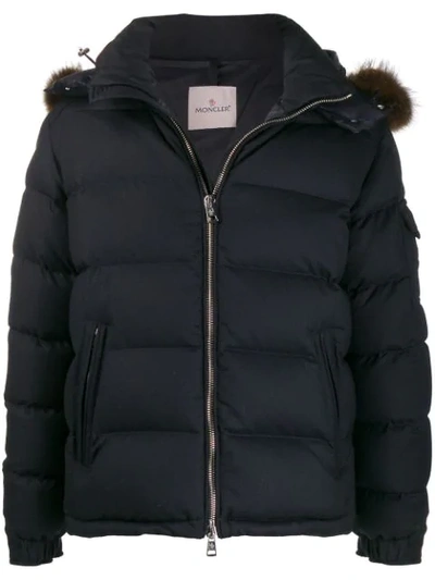 Shop Moncler Quilted Zipped Hooded Jacket In Blue