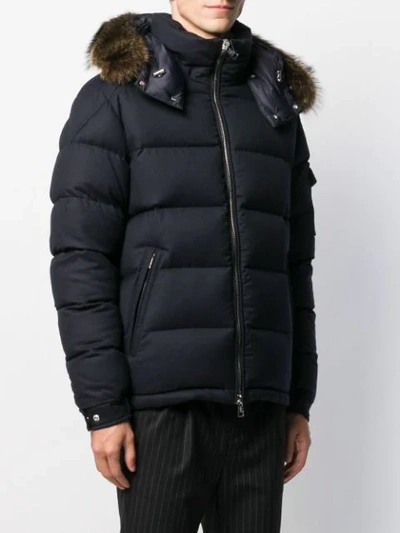 Shop Moncler Quilted Zipped Hooded Jacket In Blue