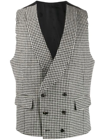 Shop Gabriele Pasini Houndstooth Pattern Waistcoat In 21 White/black