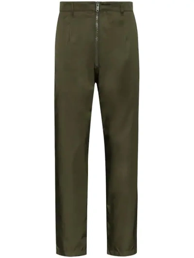 Shop Prada Straight Leg Zip-front Trousers In Green