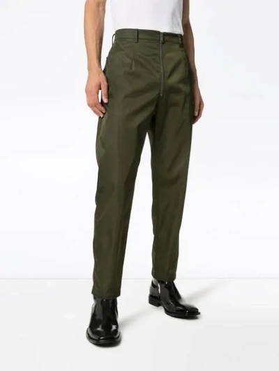Shop Prada Straight Leg Zip-front Trousers In Green