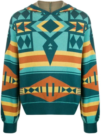 Shop Just Don Geometric Pattern Hoodie In Blue