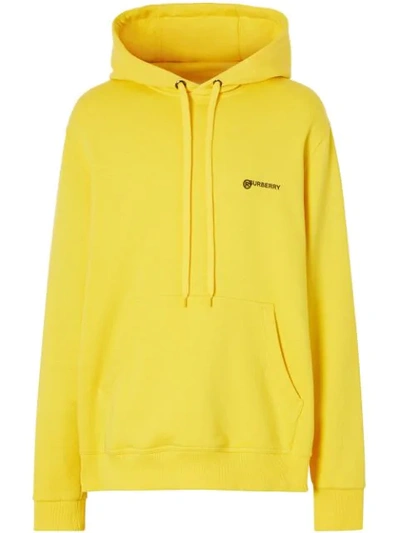 Shop Burberry Logo Print Cotton Hoodie In Yellow