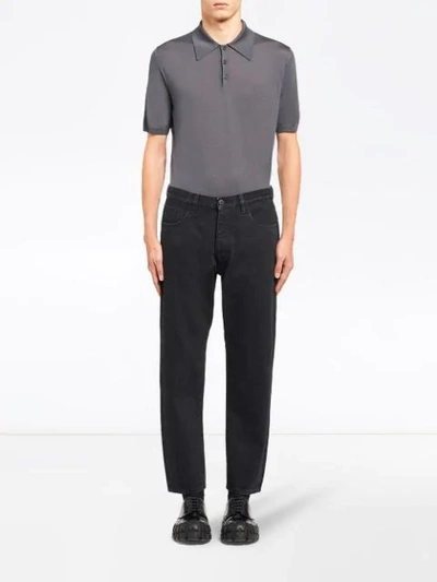 Shop Prada Logo Patch Mid-rise Straight-leg Jeans In Black