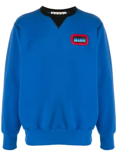 Shop Marni Contrast Neck Sweatshirt In Blue