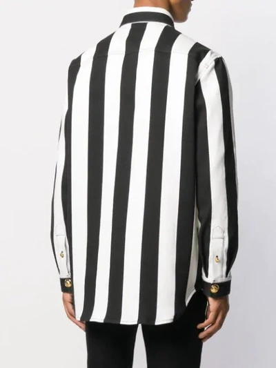 Shop Versace Striped Denim Shirt In White