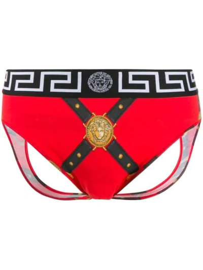 Shop Versace Harness Print Briefs  In Red