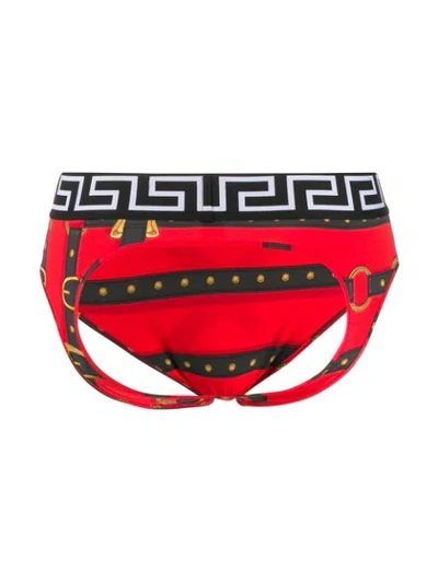 Shop Versace Harness Print Briefs  In Red
