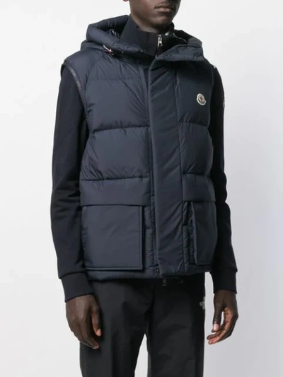 Shop Moncler Puffer Gilet In Blue