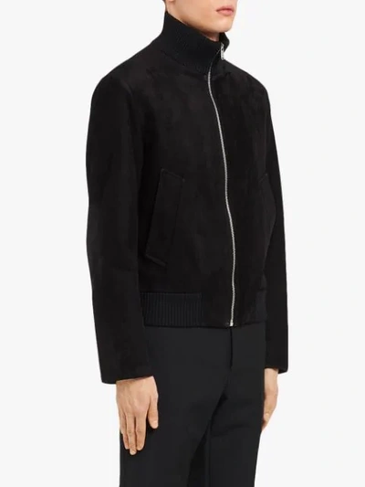 Shop Prada Suede Bomber Jacket In Black
