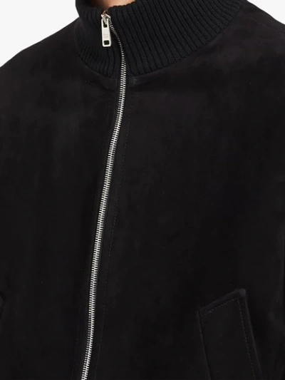 Shop Prada Suede Bomber Jacket In Black