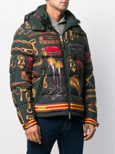 Shop Ralph Lauren Equestrian Print Down Jacket In Green