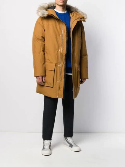 Shop Calvin Klein Loose-fit Logo Patch Parka Coat In Brown