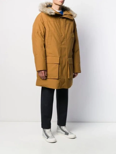 Shop Calvin Klein Loose-fit Logo Patch Parka Coat In Brown