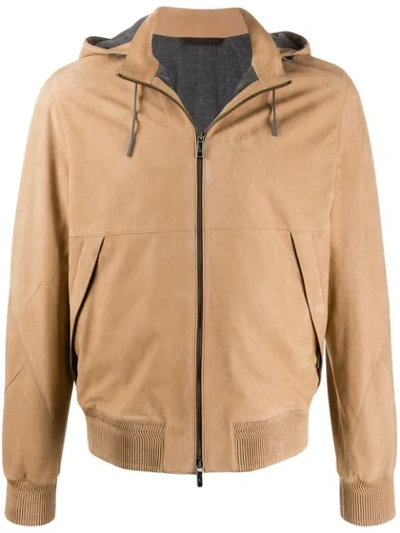 Shop Ermenegildo Zegna Hooded Leather Jacket In Neutrals