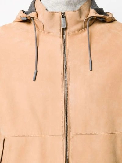 Shop Ermenegildo Zegna Hooded Leather Jacket In Neutrals