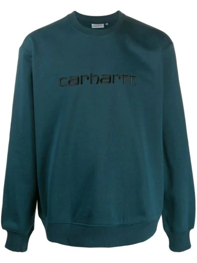 Shop Carhartt Logo Embroidery Sweatshirt In Blue