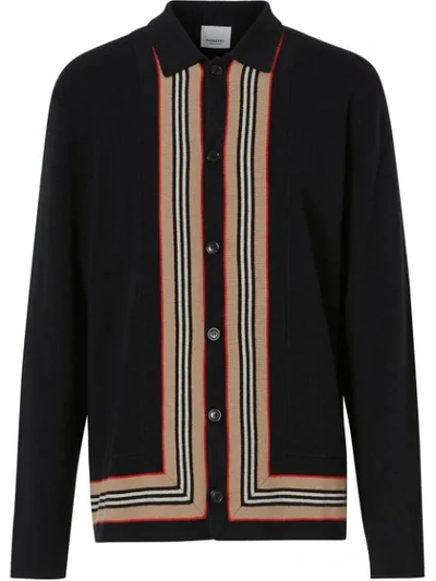 Shop Burberry Icon Trim Cardigan In Black