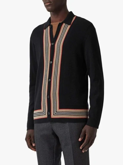 Shop Burberry Icon Trim Cardigan In Black