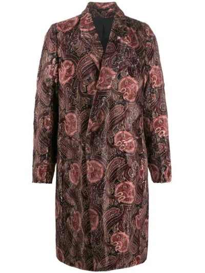 Shop Ann Demeulemeester Long Sleeve Paisley Pattern Coat In Red