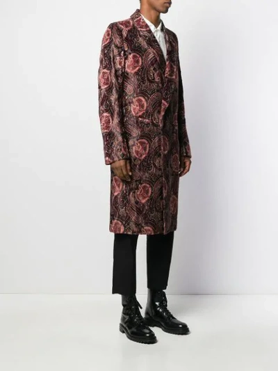 Shop Ann Demeulemeester Long Sleeve Paisley Pattern Coat In Red