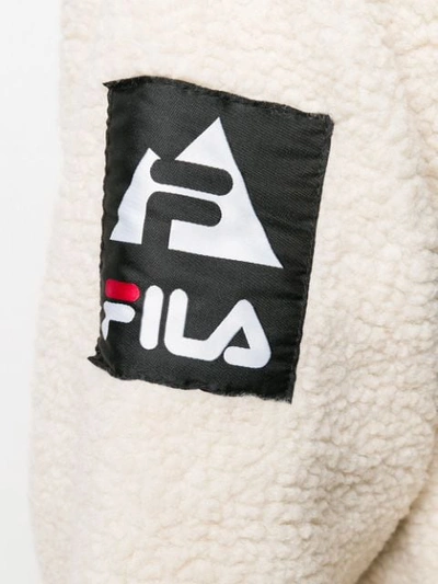 Shop Fila Shearling Logo Jacket In Neutrals