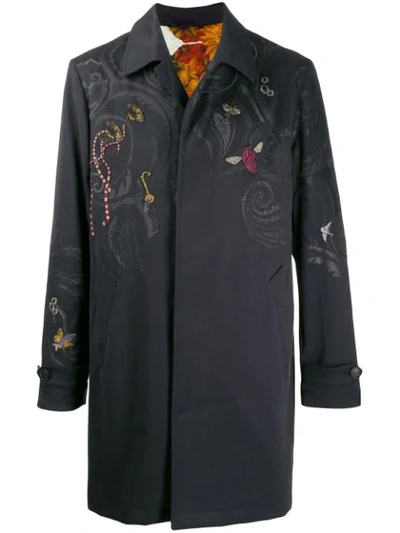 Shop Etro Embroidered Detail Coat In Blue