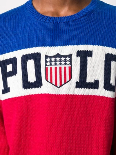 Shop Polo Ralph Lauren Tricolour Badge Sweater In Blue