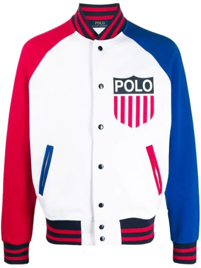Shop Polo Ralph Lauren Panelled Bomber Jacket In White