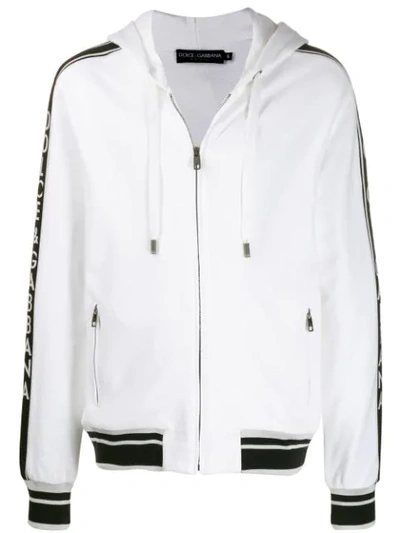 Shop Dolce & Gabbana Logo Stripe Zip-up Hoodie In White