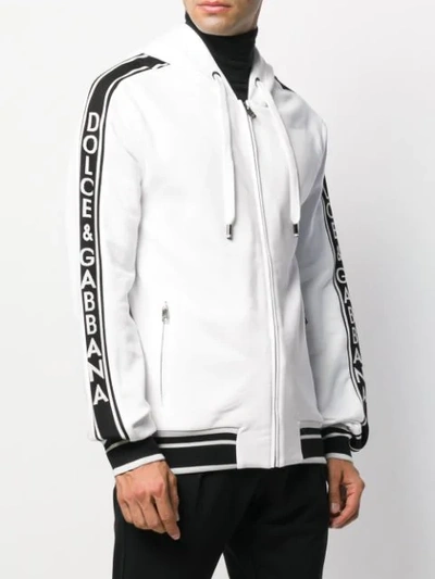 Shop Dolce & Gabbana Logo Stripe Zip-up Hoodie In White