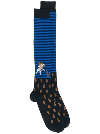 Shop Etro Patterned Long Socks In 0200 Blue Multi
