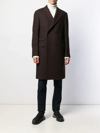 Shop Z Zegna Double-breasted Tailored Coat In Brown