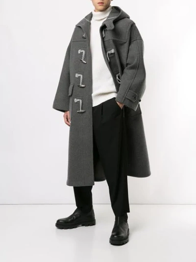 Shop Fumito Ganryu Hooded Duffle Coat In Grey