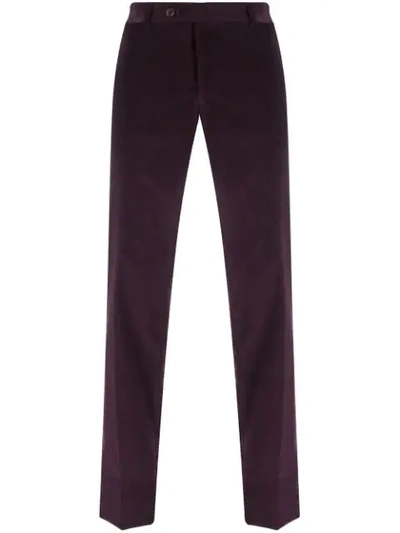 Shop Canali Velvet Trousers In Purple