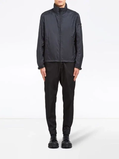 Shop Prada High Collar Zip-up Jacket In F0112 Lead Gray
