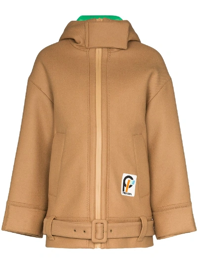 Shop Prada Hooded Two-part Coat In 棕色