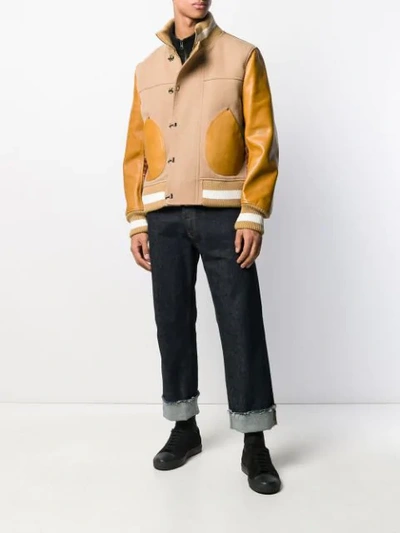 Shop Junya Watanabe Patchwork Leather Jacket In 051 Beige